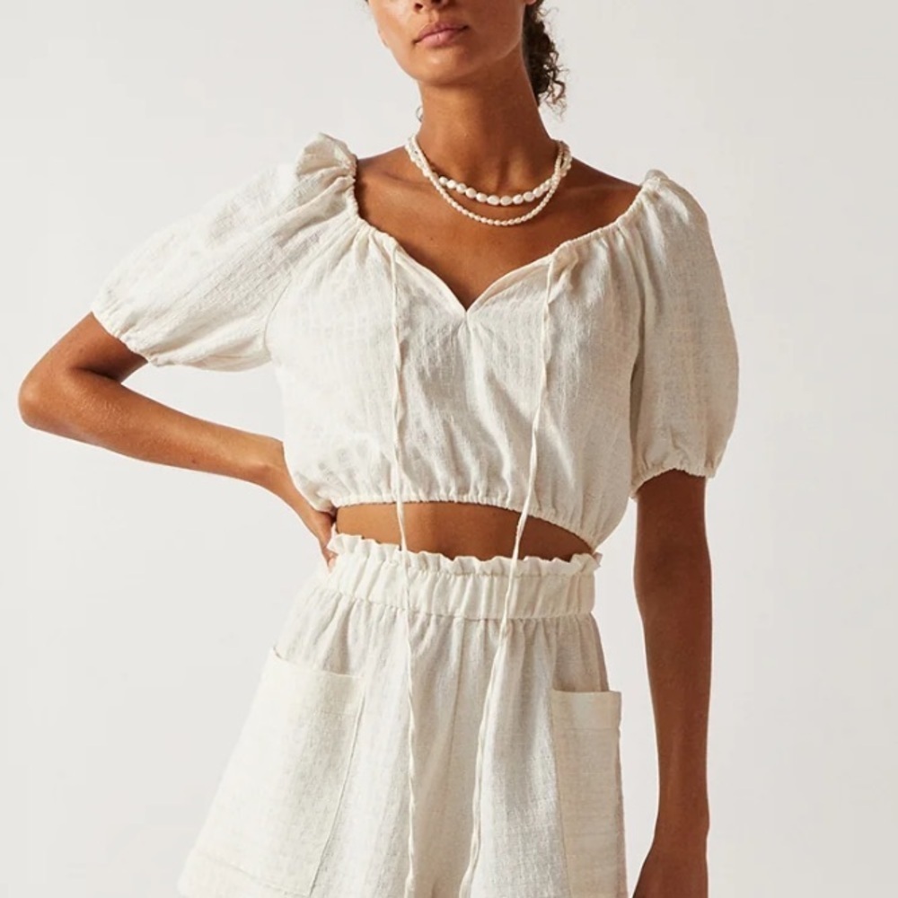 Casa Raki | Rosa Blouse and Shorts Organic Cotton Set in Cream Size XS